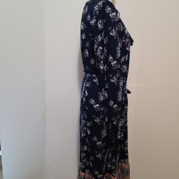 MISSES SONOMA GOOD FOR LIFE BOTTOM RUFFLE HEM DRESS DARK BLUE FLORAL SZ MEDIUM - Picture 5 of 12